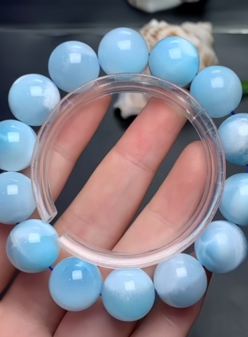 正品天然多米尼加冰种拉利玛海纹石14mm圆珠手串龟纹手链珠宝饰品