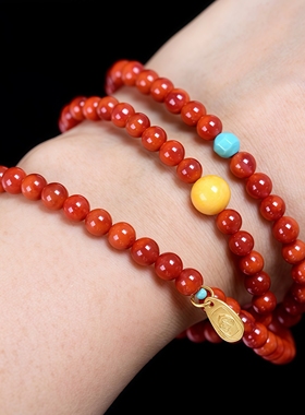 正品天然瓦西料南红多圈手链5.3mm圆珠手串文玩经典工艺珠宝饰品