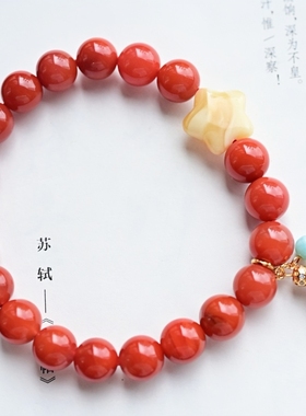 正品天然川料南红9mm圆珠手串女款手链文玩时尚百搭工艺珠宝饰品