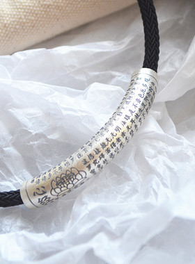 纯银心经手工黑绳项链男女锁骨链