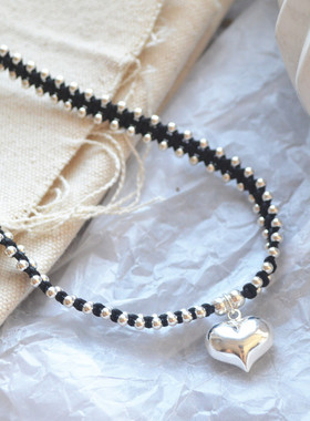 s925女桃心手工编织小众设计项链