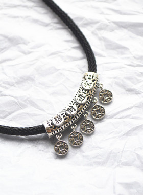 s925纯银手工编织铜钱女银饰项链