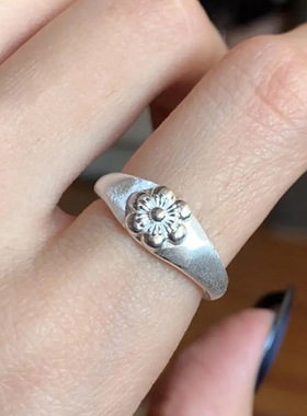 S925纯银花朵可调开口戒指女小众