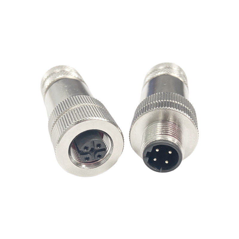 M12连接器航空插头金属公母传感器插头带屏蔽防水4芯5芯8芯弯直头_虎窝淘