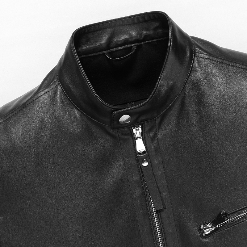 雪豹真皮皮衣男头层绵羊皮时尚潮流机车休闲弹力皮立领短夹克外套 - 图3