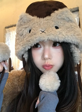 秋冬毛绒兔耳护耳雷锋帽女保暖