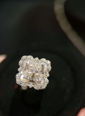 精工奢华法式高级白贝珍珠四叶花女轻奢气质耳钉戒指项链