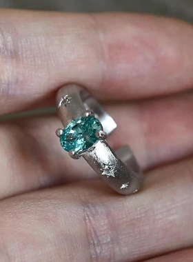 极光小众百搭蓝粉钻戒指高级感