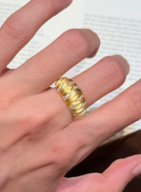 s925法式拉丝锆石戒指送女友礼物