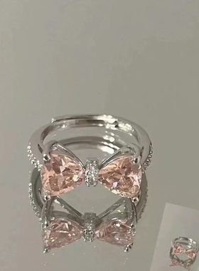 s925银粉钻蝴蝶结戒指送女友礼物