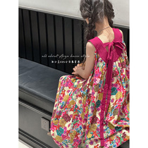 South Korean childrens dress girl dress with dress for summer clothes New 2023 children Broken Flowers Skirt Big Boy Girl Sleeveless Vest Dress