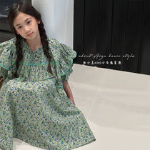 South Korean childrens clothing girls summer dress dress 2023 new childrens skirt girl summer style tea hysteria-style broken fancy dress