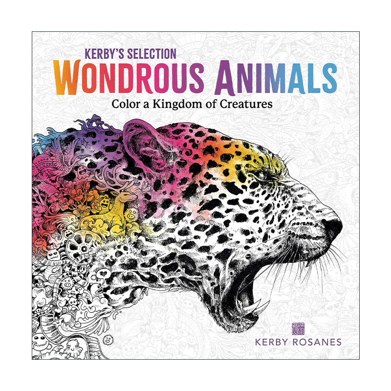 英文原版 Wondrous Animals 奇妙的动物 彩色的生物王国 填色寻物 着色涂色书 绘本 漫画 艺术 Kerby Rosanes 进口英语原版书籍