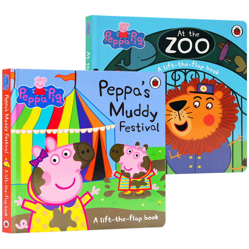 小猪佩奇翻翻书2册 英文原版绘本 Peppa Pig Peppa's Muddy Festival Ladybird 粉红猪小妹 儿童英语启蒙纸板书 原版书籍 - 图0