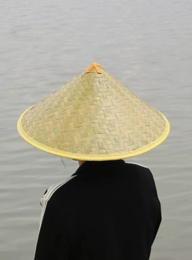 特大防雨斗笠帽手工竹编青皮斗笠