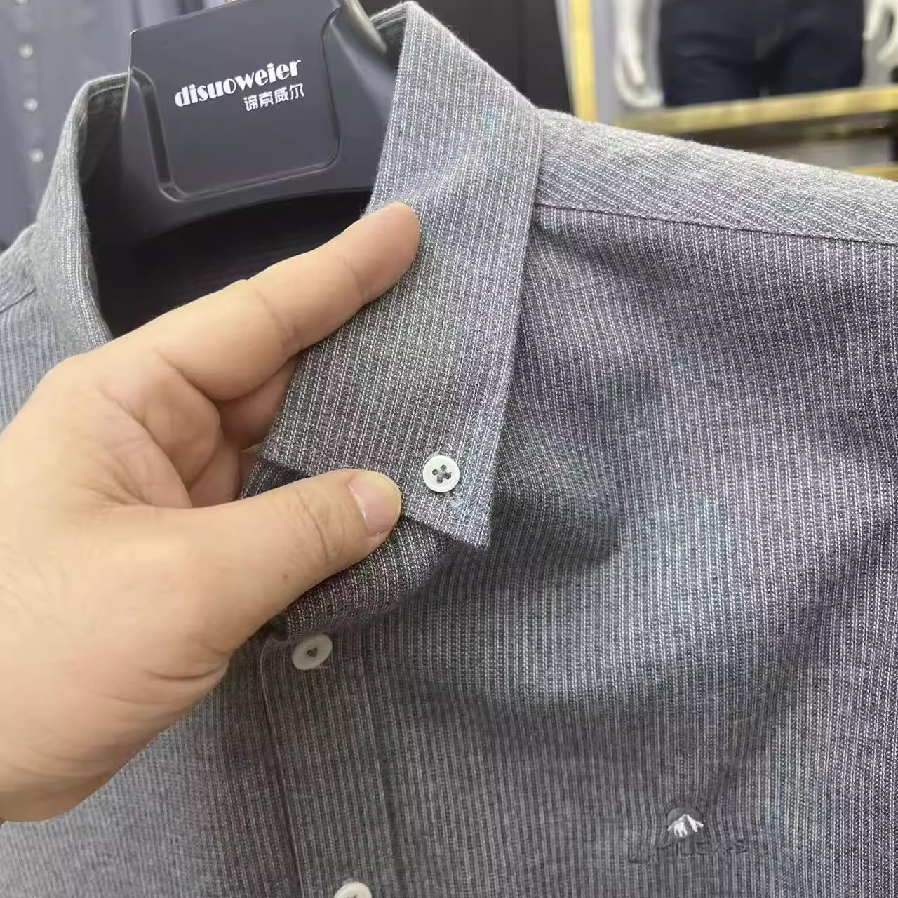 大码男士纯棉长袖衬衫胖子春秋加肥加大号细条纹商务休闲全棉衬衣 - 图3