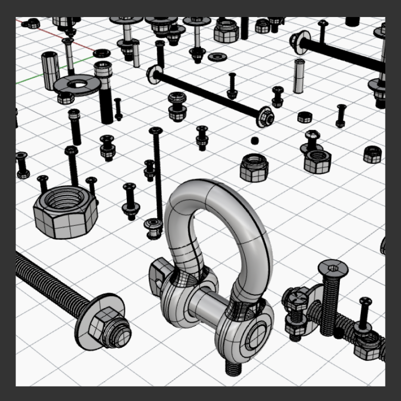 螺栓螺工业零件丝集合机器模型 犀牛结构建模Rhino proE C4D素材 - 图0