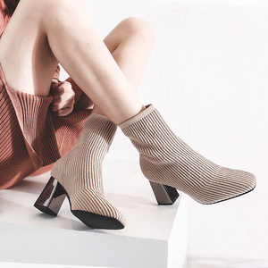 秋冬韩版高跟中筒靴子