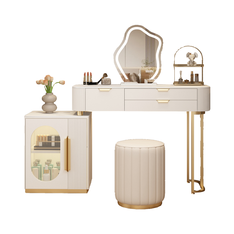 法式简约奶油风梳妆台卧室小户型小型实木化妆桌高级感收纳柜一体 - 图3