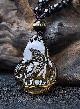 淘开运阁金蟾拜吉象贵宏吊坠属龙人吉祥物2026马年黑曜石葫芦项链