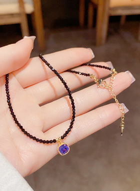 小众设计黑水晶锁骨链