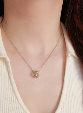 轻奢时尚复古金银撞色圆环项链