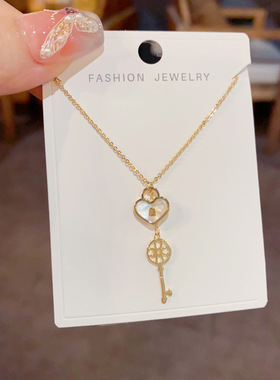 时尚简约爱心锁钥匙流苏吊坠项链