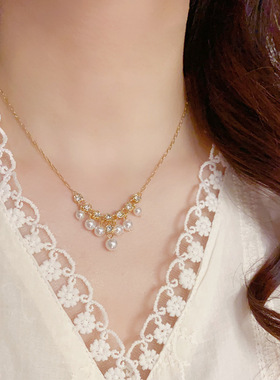 小众设计不规则珍珠流苏项链女甜美气质时尚个性轻奢高级感锁骨链