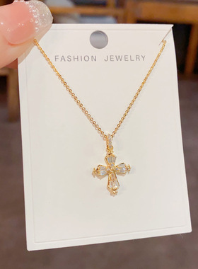 时尚简约满钻十字架吊坠项链