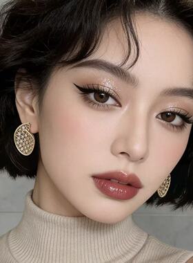 艾妮薇妮欧美镂空圆圈耳钉轻奢高级感小众精致时尚优雅百搭耳饰女