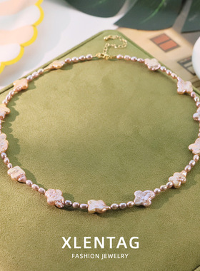 原创设计紫色巴洛克花朵珍珠项链脖颈链高级感小众百搭锁骨链