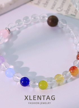 原创绿檀木白水晶天然石手链女轻奢简约百搭设计高级感手镯手饰品