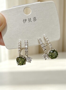 精致冰花切珍珠耳环 咖啡金色轻奢方钻小耳圈 小众气质义乌饰品