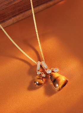 虎眼石串珠珍珠项链秋冬复古美拉德气质毛衣链时尚简约百搭项饰女