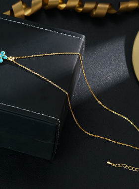 直播间同款蓝色小清新夏日爆款蓝色冰冰花小花朵吊坠项链代发