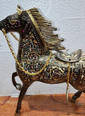 高23cm*长36cm巴基斯坦纯铜手工雕刻马到成功摆件客厅电视柜摆件