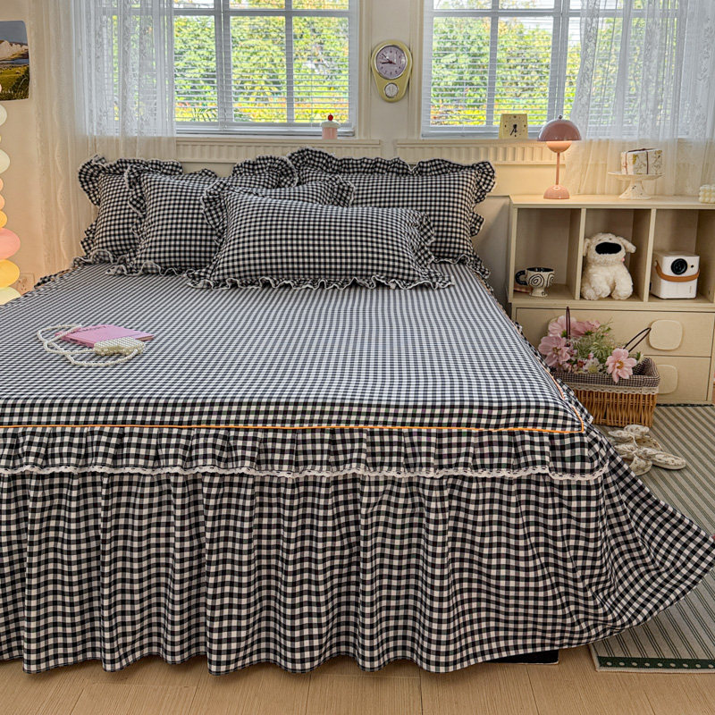 韩版全棉床裙床罩单件纯棉裙式格子床单床笠套席梦思保护套1.8/20,淘宝优惠券,粉丝福利购,淘宝优惠卷