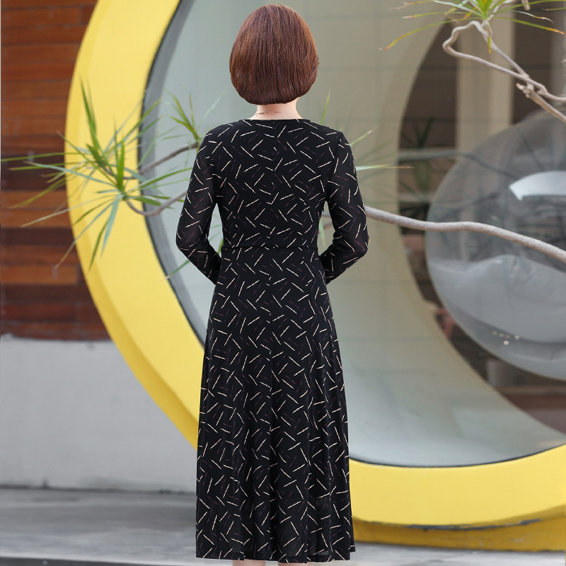 中年秋装连衣裙长袖过膝40春秋裙子 恋宇服饰中老年女装