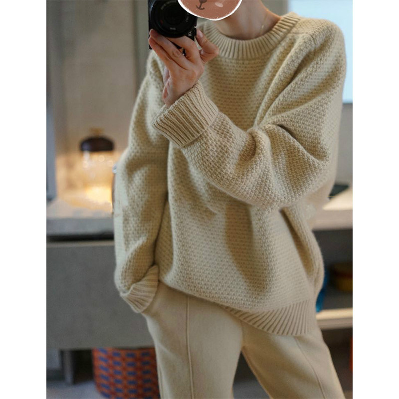 重磅系列~非常意大利大廓形圆领加厚100%羊绒衫女纯羊绒毛衣 2色,淘宝优惠券,粉丝福利购,淘宝优惠卷