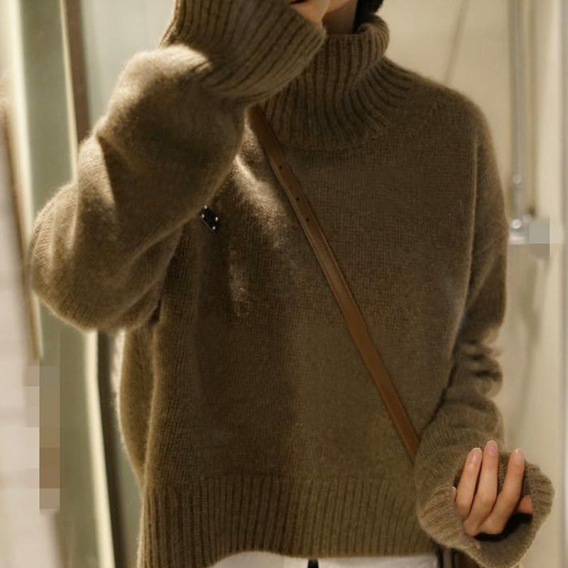 软糯又柔滑 经典又气质！纯羊绒衫女高领短款廓形咖棕山羊绒毛衣,淘宝优惠券,粉丝福利购,淘宝优惠卷