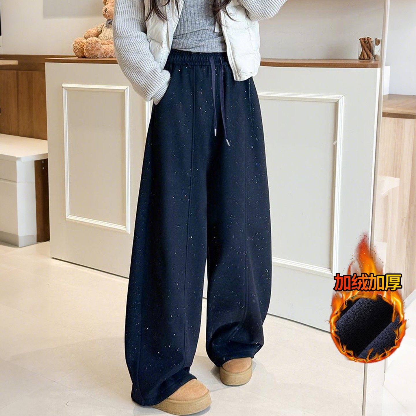 【恩佳专享】撒银加绒加厚弯刀裤女2025秋冬宽松百搭休闲裤86009,淘宝优惠券,粉丝福利购,淘宝优惠卷