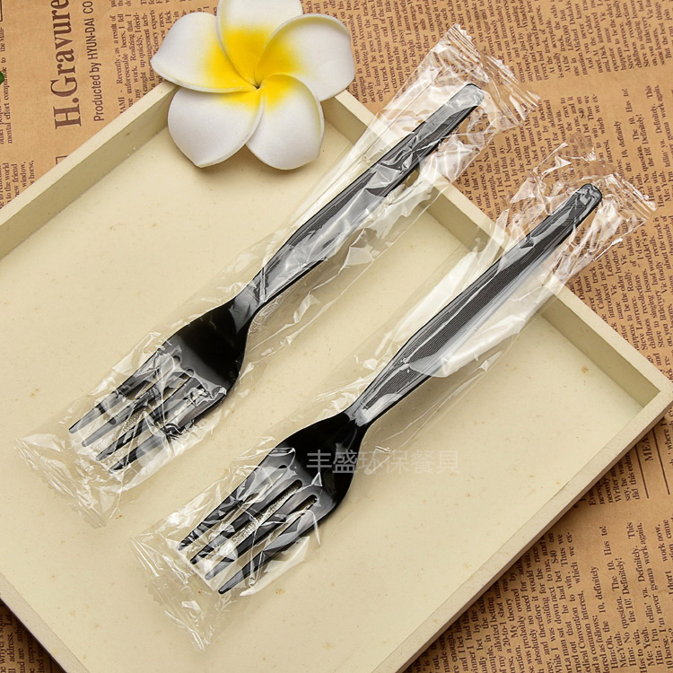 一次性叉子加厚塑料黑色甜品蛋糕西餐叉独立装带纸巾水果叉意面叉 - 图3