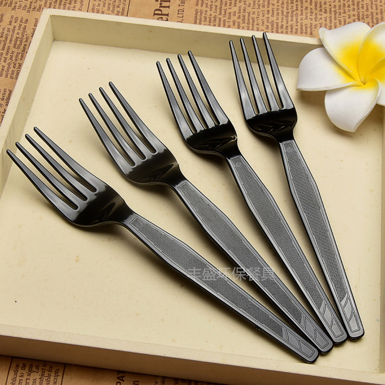 一次性叉子加厚塑料黑色甜品蛋糕西餐叉独立装带纸巾水果叉意面叉 - 图0