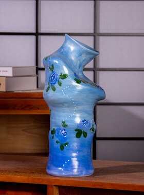 家用摆件客厅蓝色妖姬落地轻奢