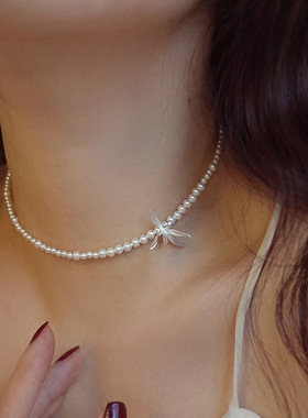 空谷幽兰兰花项链S925纯银施华洛珍珠颈链文艺复古气质锁骨链时髦