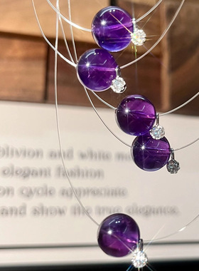 925银鱼线人鱼之泪天然紫水晶白水晶项链轻奢小众锁骨链超闪颈链