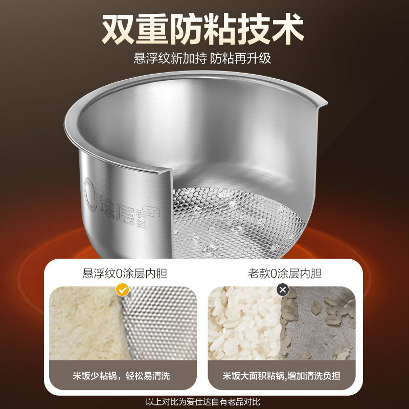 爱仕达家用电饭煲小型2L无涂层多功能电饭锅316L不锈钢内胆1到2人