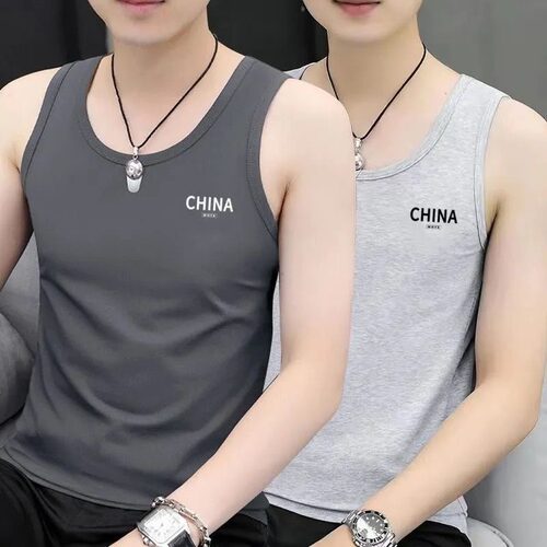 买一送一纯色简约纯棉背心男夏季薄款速干无袖t恤外穿运动上衣潮 - 图1