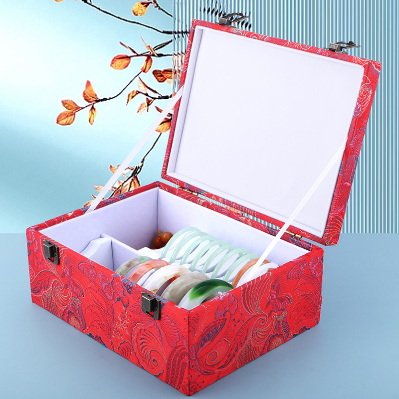 手镯收纳盒高档精致大容量复古锦缎实木盖翡翠玉镯子专用首饰箱子,淘宝优惠券,粉丝福利购,淘宝优惠卷