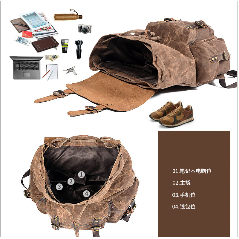 疯马潮大容量油蜡帆布复古双肩包 皮匠传奇双肩背包